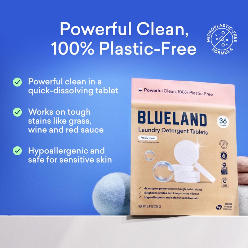 BLUELAND Laundry Detergent Tablets, 120 Count, Plastic-Free Eco-Friendly Pods, Sheets, Liquid Alternative - Fragrance Free and Clear, Natural, Gentle - Image 2